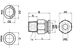 drawing of  PC 04-02 | 4mm Tube, R, PT, BSPT 1/4 Thread Male Connector | Push in Fitting